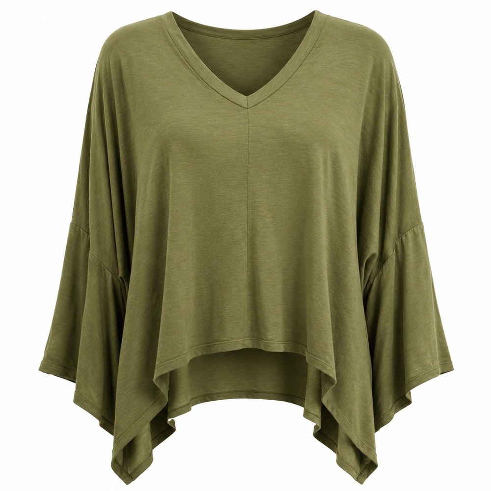 RolyPoly V Neck Top L Rayon Spandex Oversized Boho Minimalist Earthy Slouchy